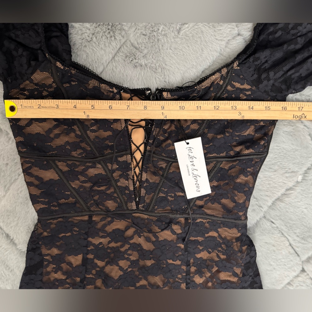 For Love & Lemons Black Lace Mini Dress Size Medium NWT Coquette Romantic Goth - Picture 7 of 16